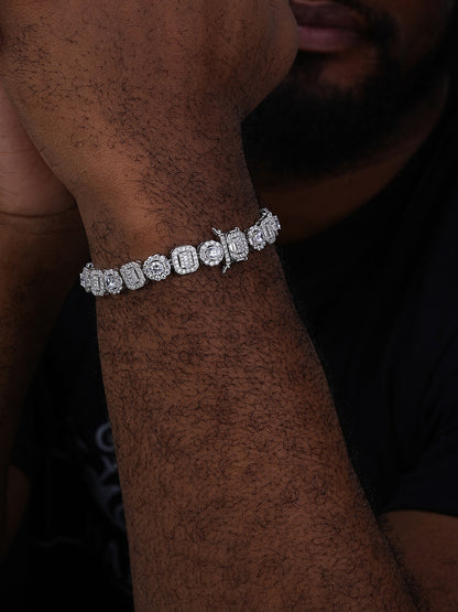 Cluster Tennis Link Bracelet Iced Out CZ Stones - 925 Silver - 10.5mm - 7"-8"