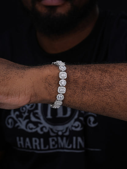 Cluster Tennis Link Bracelet Iced Out CZ Stones - 925 Silver - 10.5mm - 7"-8"