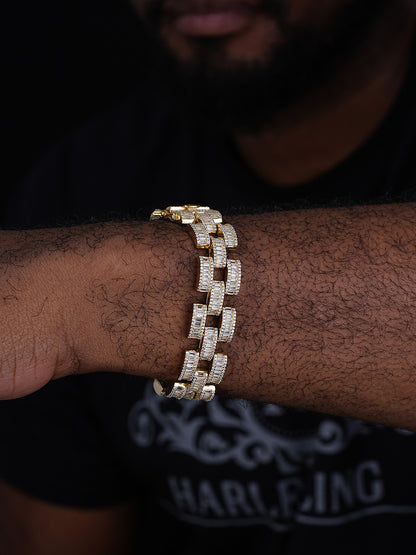 Baguette Cartier Custom Link Bracelet Iced Out CZ Stones - 14k Gold Vermeil 925 Silver - 14mm - 7" - 8.5"