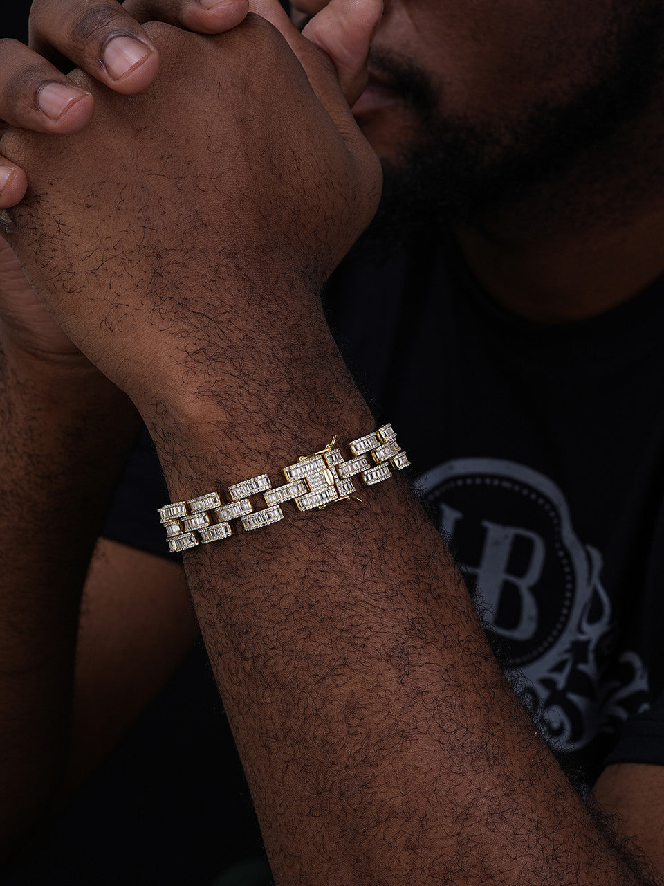 Baguette Cartier Custom Link Bracelet Iced Out CZ Stones - 14k Gold Vermeil 925 Silver - 14mm - 7" - 8.5"