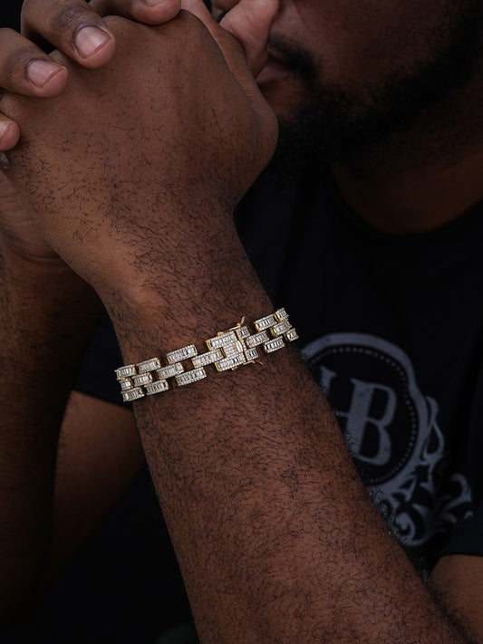 Baguette Cartier Custom Link Bracelet Iced Out CZ Stones - 14k Gold Vermeil 925 Silver - 14mm - 7" - 8.5"