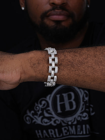 Baguette Cartier Custom Link Bracelet Iced Out CZ Stones - 925 Silver - 14mm - 7" - 8.5"