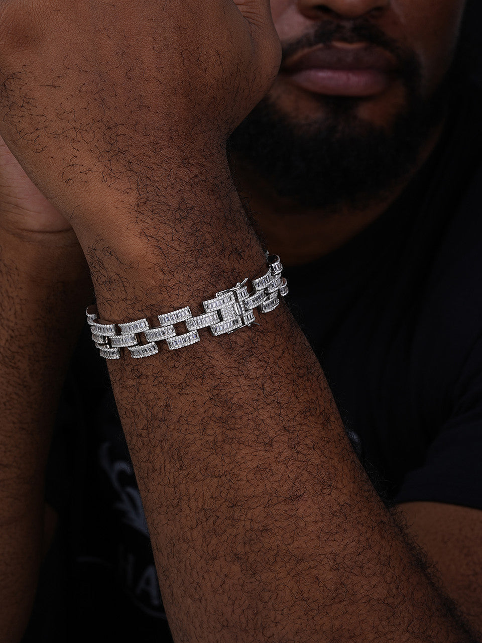 MOISSANITE Baguette Cartier Custom Link Bracelet Iced Out - 925 Silver - 14mm - 7" - 8.5"