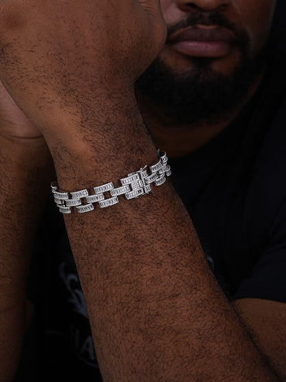 Baguette Cartier Custom Link Bracelet Iced Out CZ Stones - 925 Silver - 14mm - 7" - 8.5"