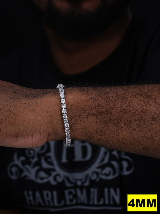 REAL MOISSANITE Iced Square Princess Cut Tennis Bracelet 925 Silver 3-5mm 6-8.5"