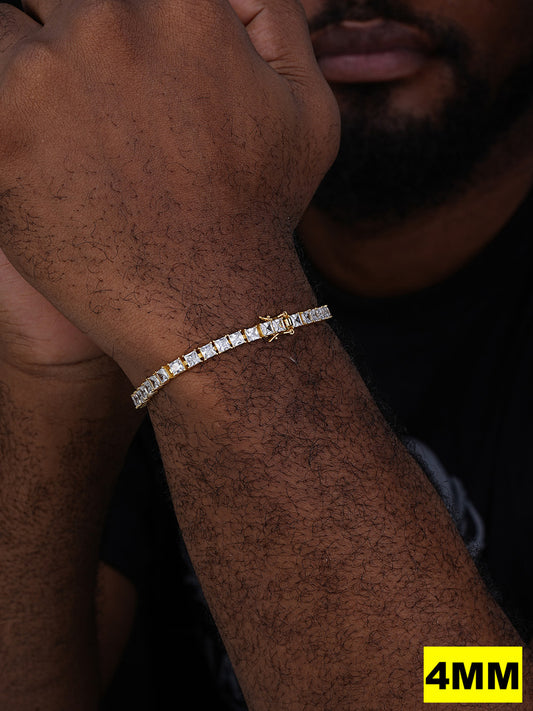 Tennis Bracelet Real 925 Sterling Silver Single Row Princess Square Iced Diamond