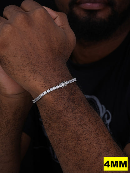 Tennis Bracelet Real 925 Sterling Silver Single Row Princess Square Iced Diamond