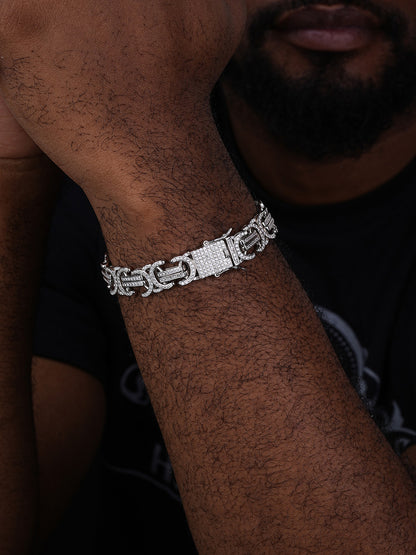 Byzantine Link Bracelet Iced Out CZ Stones - 925 Silver - 14mm - 8.5"