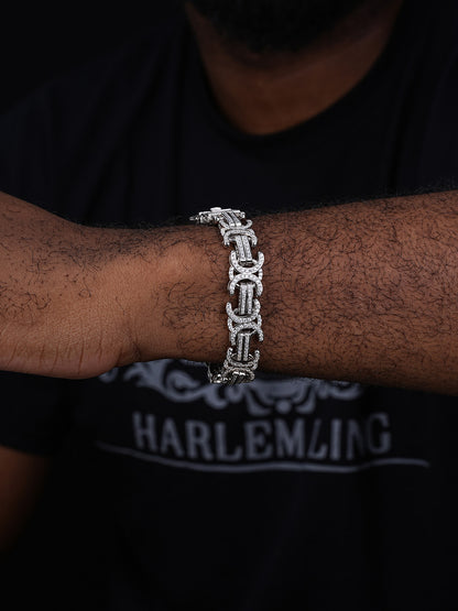 Byzantine Link Bracelet Iced Out CZ Stones - 925 Silver - 14mm - 8.5"