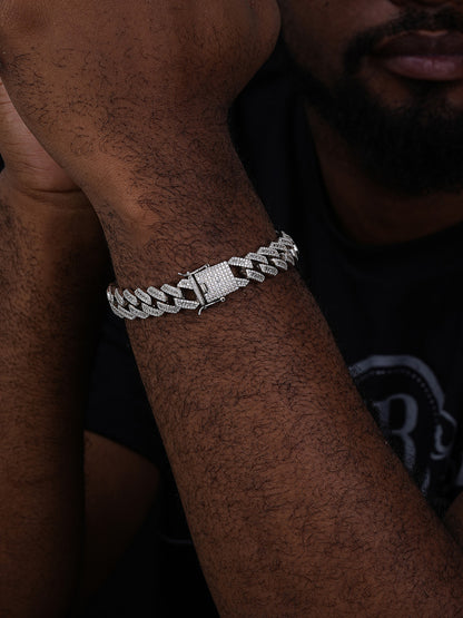 Modern Baguette Prong Set Miami Cuban Link Bracelet Iced Out CZ Stones - 925 Silver - 14mm - 7-8.5"