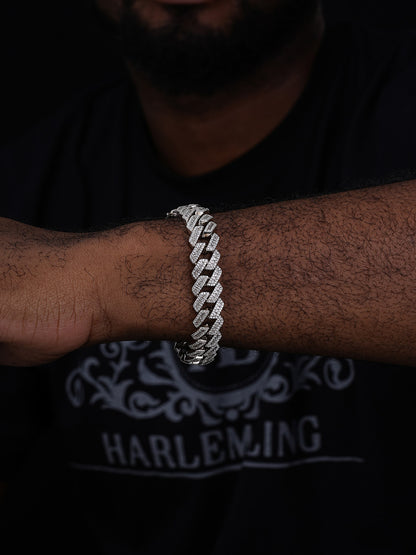 Modern Baguette Prong Set Miami Cuban Link Bracelet Iced Out CZ Stones - 925 Silver - 14mm - 7-8.5"