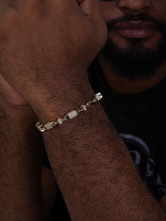 Bullet Link Bracelet Iced Out CZ Stones - 14k Gold Vermeil 925 Silver - 5mm - 7"-8"