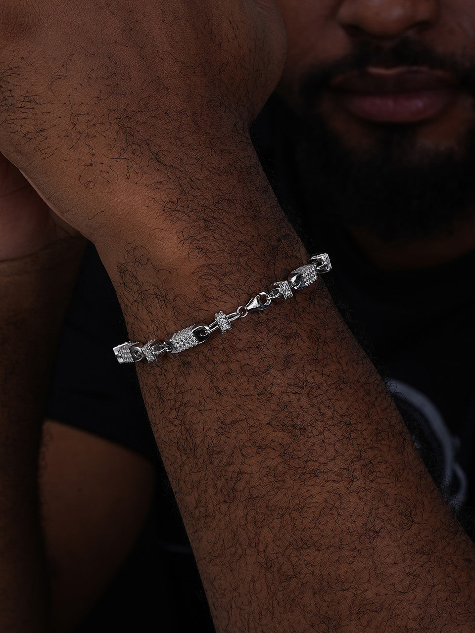 Bullet Chain Bracelet Iced Out CZ Stones - 925 Silver - 5mm - 7-8"