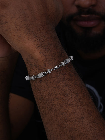 Bullet Chain Bracelet Iced Out CZ Stones - 925 Silver - 5mm - 7-8"