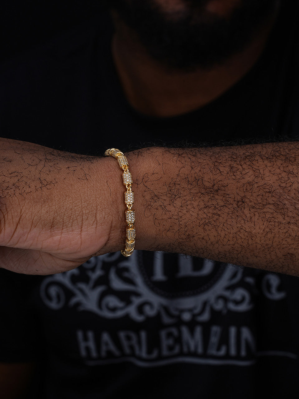 Custom 3D Barrel Link Bracelet Iced Out CZ Stones - 14k Gold Vermeil 925 Silver - 4mm - 7-8"