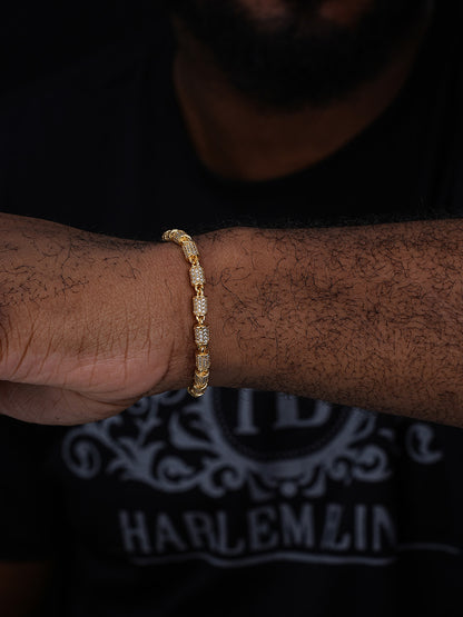 Custom 3D Barrel Link Bracelet Iced Out CZ Stones - 14k Gold Vermeil 925 Silver - 4mm - 7-8"