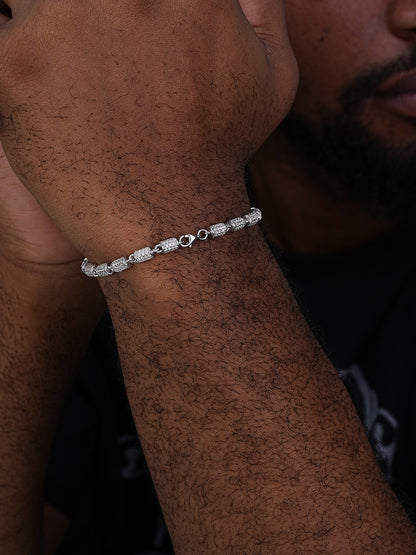 Custom 3D Barrel Link Bracelet Iced Out CZ Stones - 925 Silver - 4mm - 7-8"