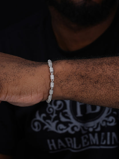 Custom 3D Barrel Link Bracelet Iced Out CZ Stones - 925 Silver - 4mm - 7-8"