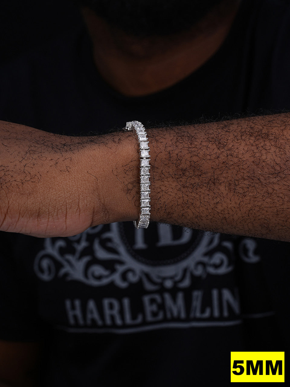 Tennis Bracelet Real 925 Sterling Silver Single Row Princess Square Iced Diamond