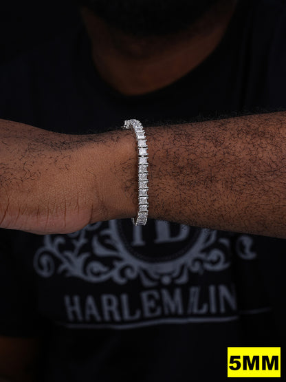 Tennis Bracelet Real 925 Sterling Silver Single Row Princess Square Iced Diamond