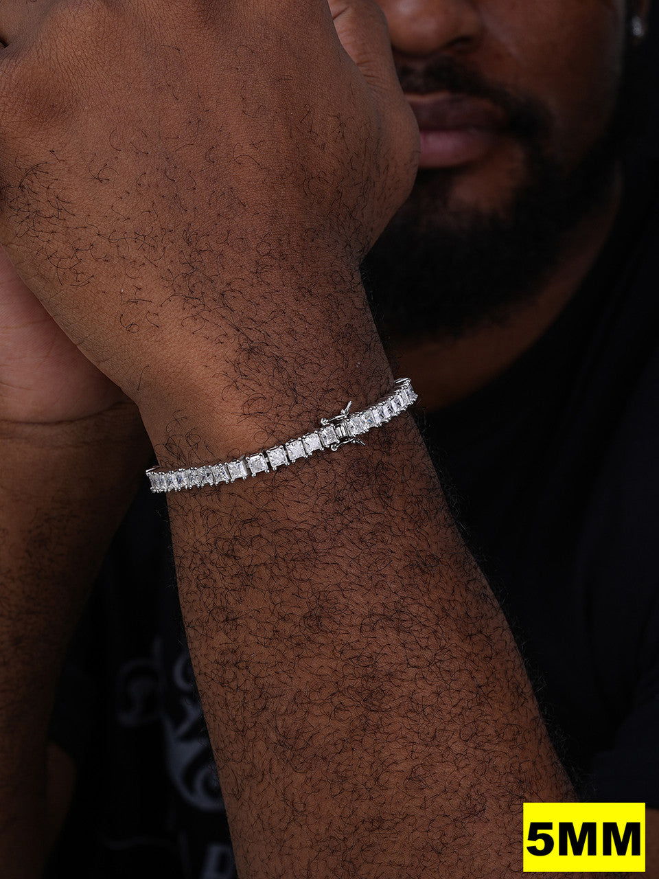 Tennis Bracelet Real 925 Sterling Silver Single Row Princess Square Iced Diamond