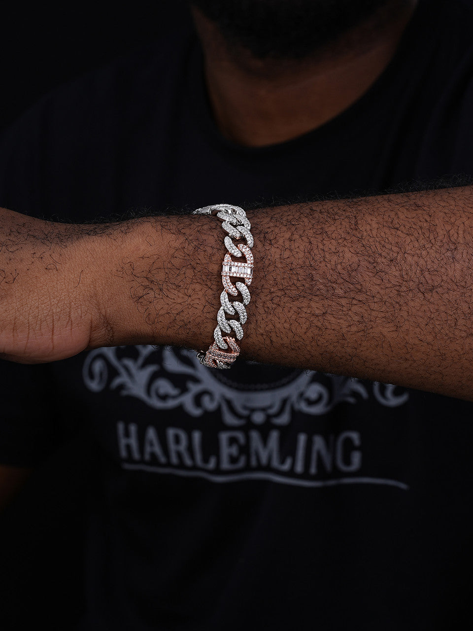Old School Figarucci Cuban Link Bracelet Iced Out CZ Stones - 925 Silver & Rose Gold Vermeil - 13mm - 7-8.5"