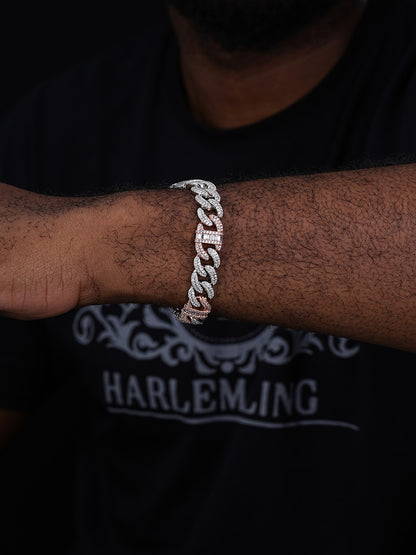 Old School Figarucci Cuban Link Bracelet Iced Out CZ Stones - 925 Silver & Rose Gold Vermeil - 13mm - 7-8.5"