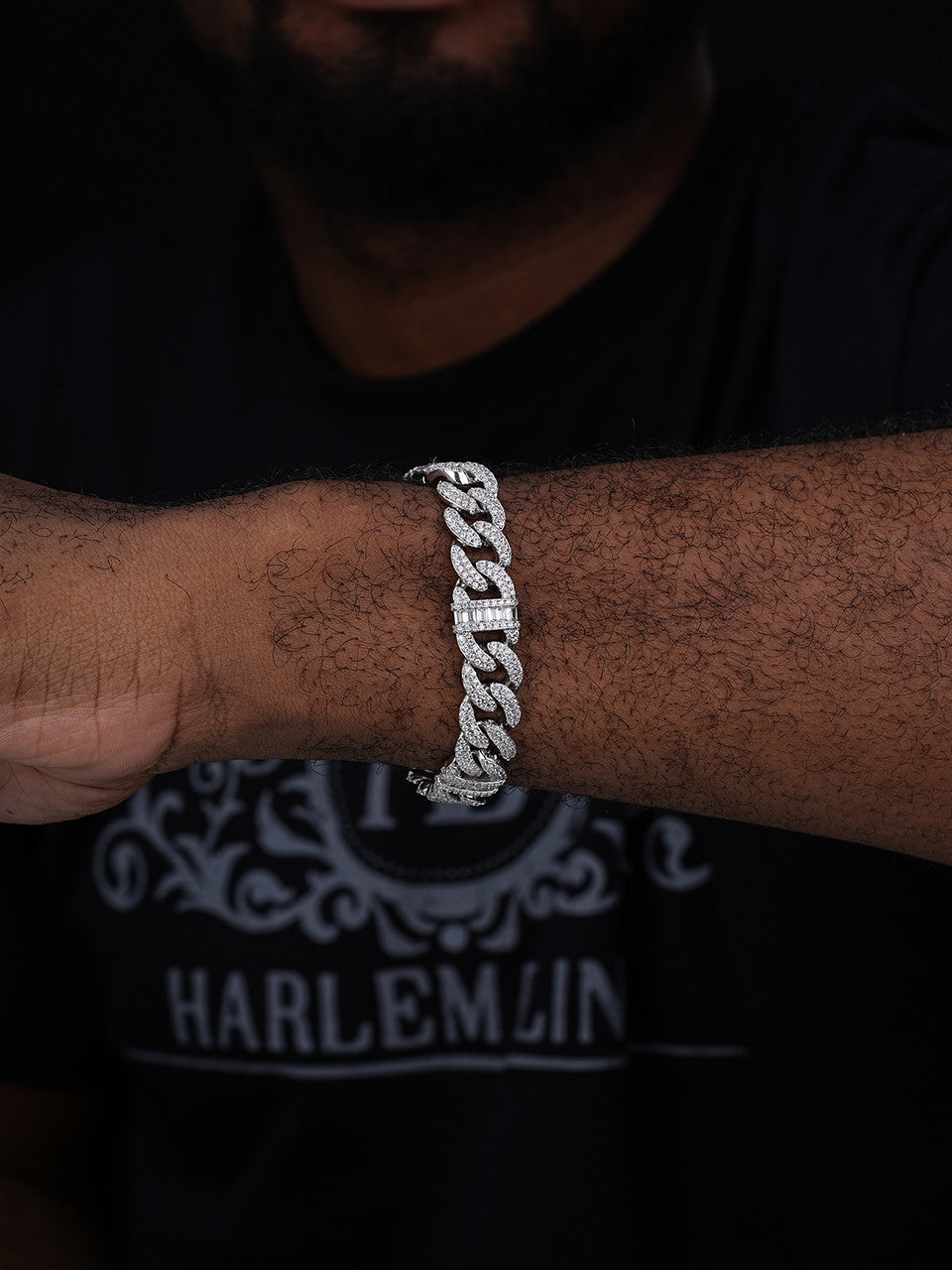 Old School Figarucci Cuban Link Bracelet Iced Out CZ Stones - 925 Silver - 13mm - 7-8.5"