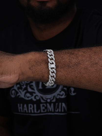 Old School Figarucci Cuban Link Bracelet Iced Out CZ Stones - 925 Silver - 13mm - 7-8.5"