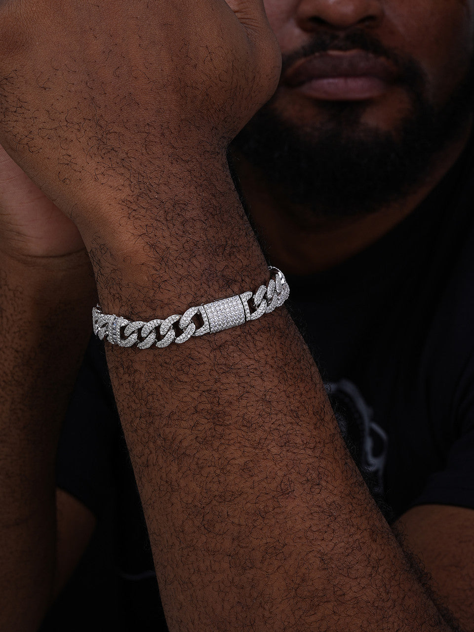 Old School Figarucci Cuban Link Bracelet Iced Out CZ Stones - 925 Silver - 13mm - 7-8.5"