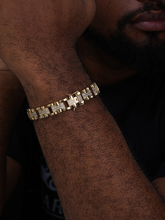 Custom Hermes Presidential Link Bracelet Iced Out CZ Stones - 14k Gold Vermeil 925 Silver - 12mm - 7.5"-8.5"