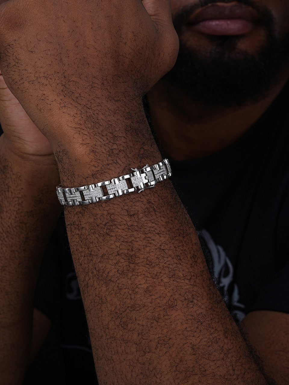Custom Hermes Presidential Link Bracelet Iced Out CZ Stones - 925 Silver - 12mm - 7.5"-8.5"