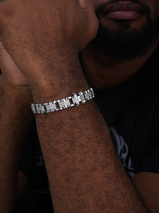 Custom Hermes Presidential Link Bracelet Iced Out CZ Stones - 925 Silver - 12mm - 7.5"-8.5"