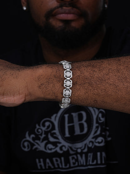 Octagonal Custom Link Bracelet Iced Out CZ Stones - 925 Silver - 12mm - 7"-8.5"