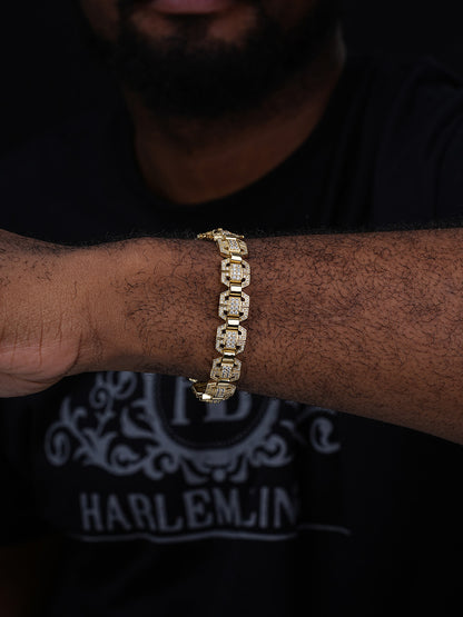 Octagonal Custom Link Bracelet Iced Out CZ Stones - 14k Gold Vermeil 925 Silver - 12mm - 7"-8.5"