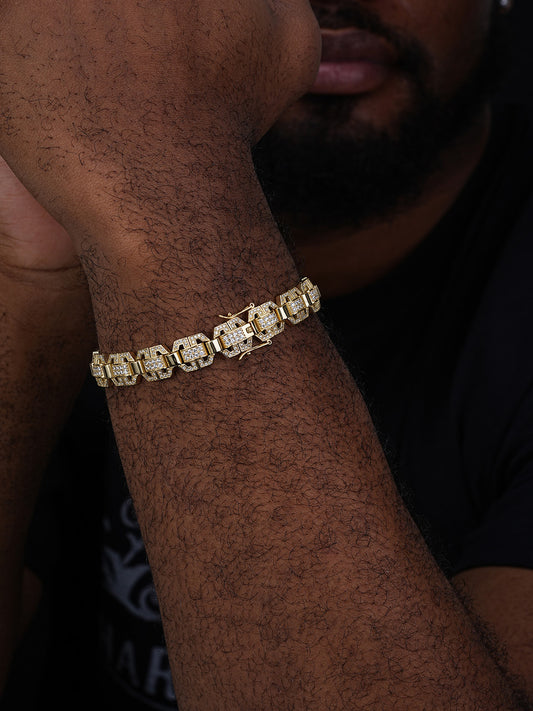 MOISSANITE Octagonal Custom Link Bracelet Iced Out - 14k Gold Vermeil 925 Silver - 12mm - 7"-8.5"