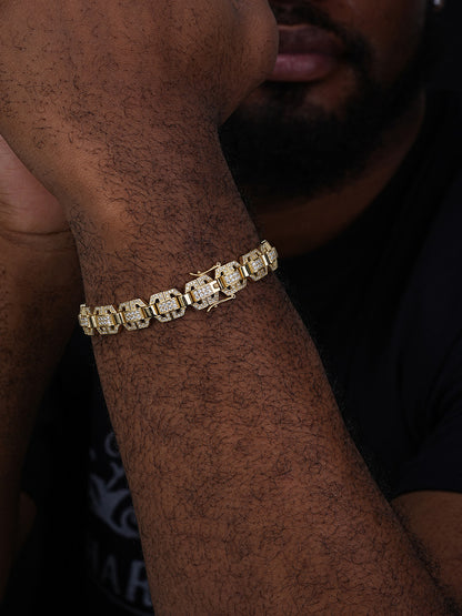 Octagonal Custom Link Bracelet Iced Out CZ Stones - 14k Gold Vermeil 925 Silver - 12mm - 7"-8.5"