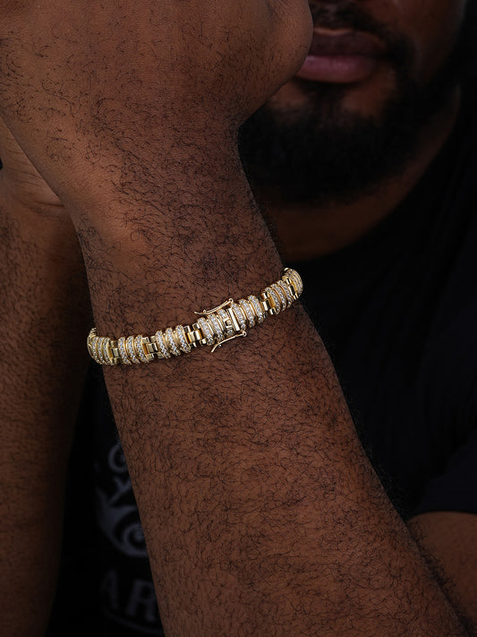 Roma Fendi Bracelet Baguette Iced Out CZ Stones - 14k Gold Vermeil 925 Silver - 11.5mm - 7"-8.5"