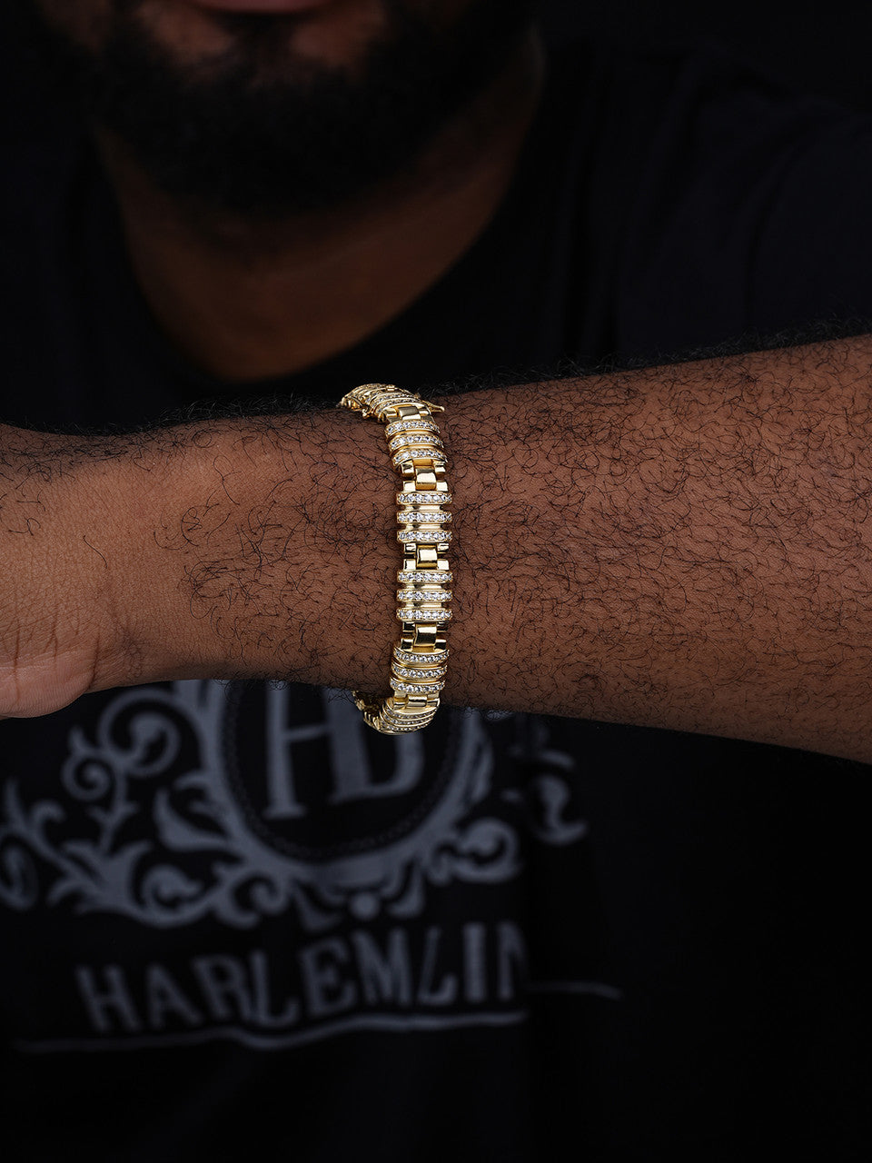 Roma Fendi Bracelet Baguette Iced Out CZ Stones - 14k Gold Vermeil 925 Silver - 11.5mm - 7"-8.5"