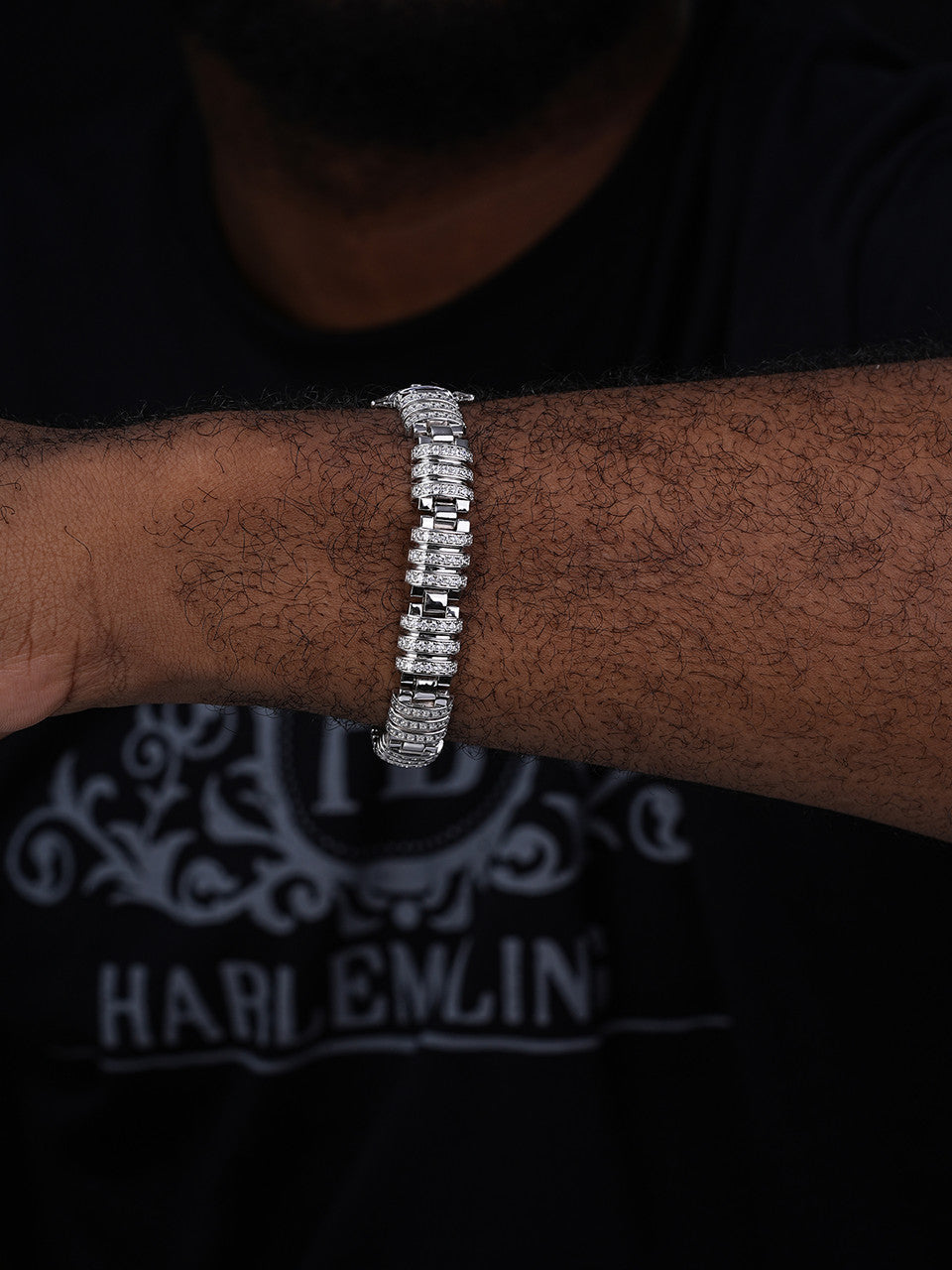 Roma Fendi Bracelet Iced Out CZ Stones - 925 Silver - 11.5mm - 7"-8.5"