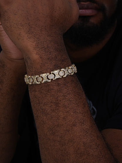 Daniels & Sons Bracelet Iced Out CZ Stones - 14k Gold Vermeil 925 Silver - 13.5mm - 7"-8.5"