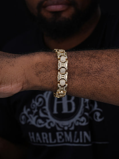 Daniels & Sons Bracelet Iced Out CZ Stones - 14k Gold Vermeil 925 Silver - 13.5mm - 7"-8.5"