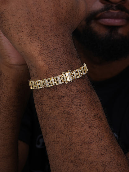 Venetian Italian Custom Link Bracelet Iced Out Baguette CZ Stones - 14k Gold Vermeil 925 Silver - 11.5mm - 7"-8.5"