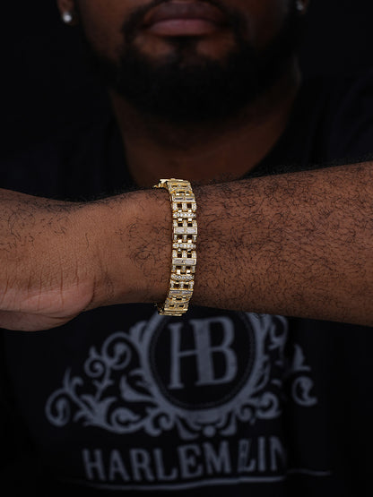 Venetian Italian Custom Link Bracelet Iced Out Baguette CZ Stones - 14k Gold Vermeil 925 Silver - 11.5mm - 7"-8.5"