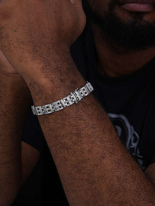Venetian Italian Custom Link Bracelet Iced Out Baguette CZ Stones - 925 Silver - 11.5mm - 7"-8.5"