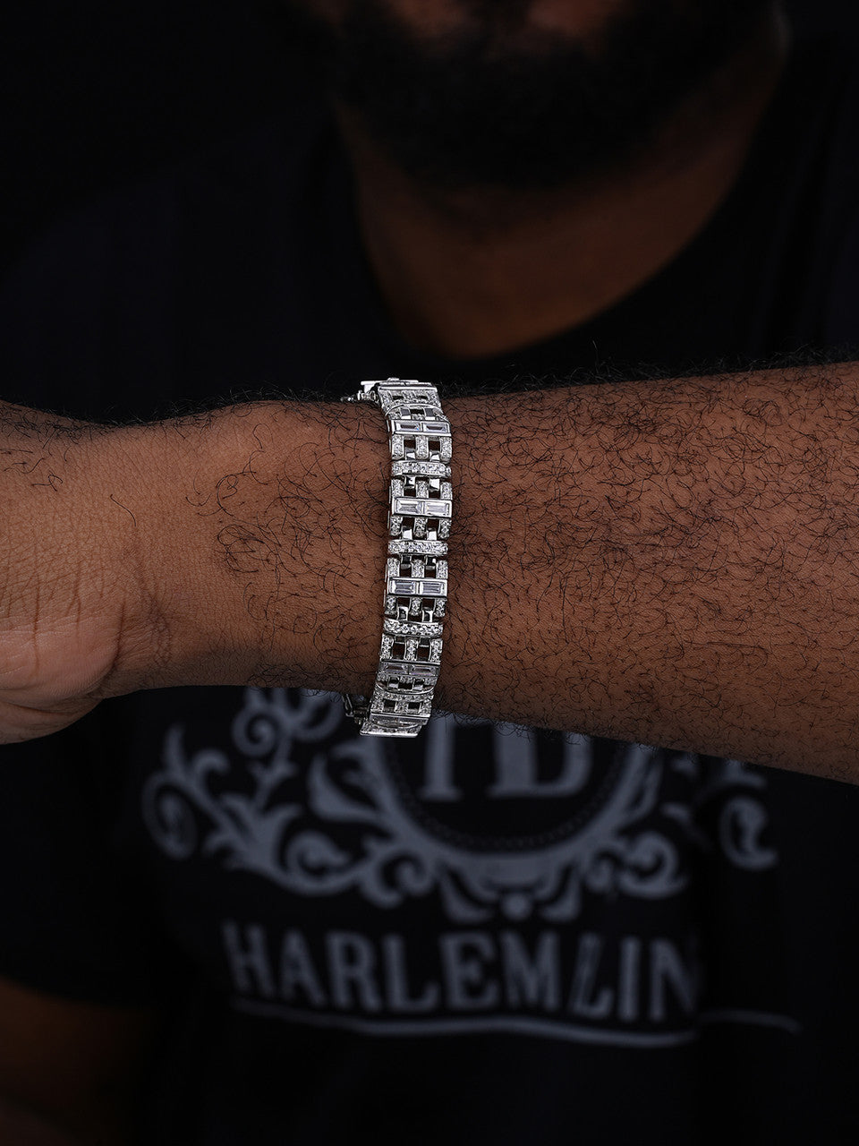 Venetian Italian Custom Link Bracelet Iced Out Baguette CZ Stones - 925 Silver - 11.5mm - 7"-8.5"