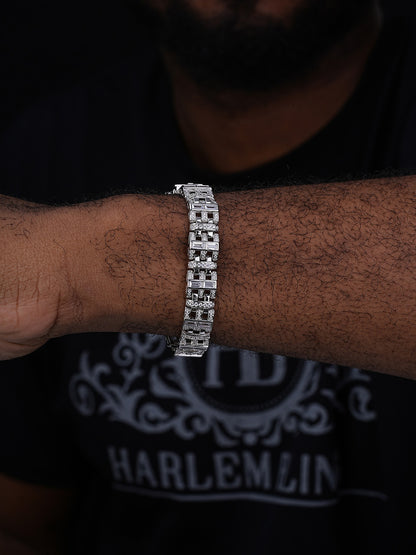 Venetian Italian Custom Link Bracelet Iced Out Baguette CZ Stones - 925 Silver - 11.5mm - 7"-8.5"