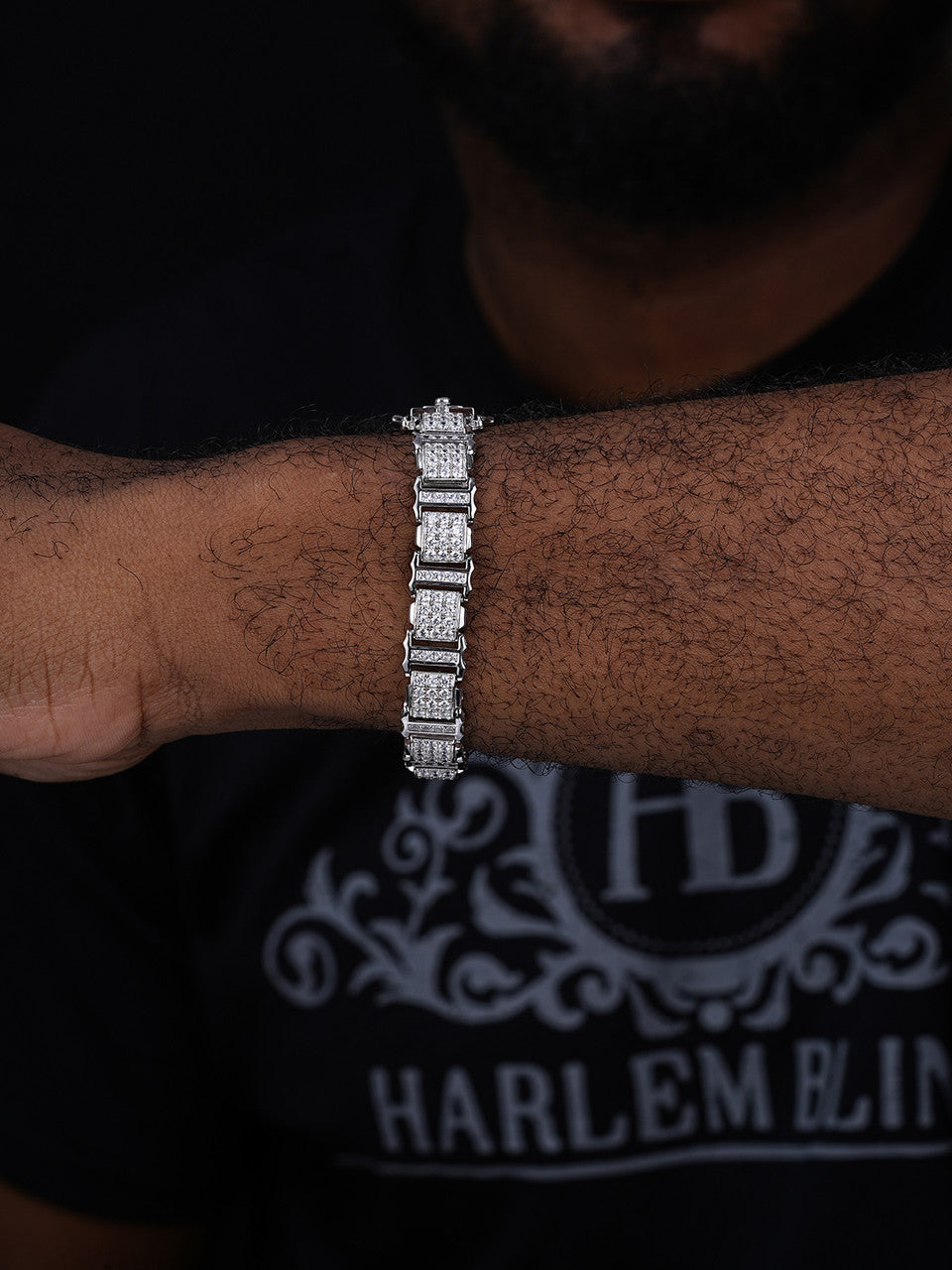 Harlem Classic Bracelet Iced Out CZ Stones - 925 Silver - 11mm - 7.5"-8.5"