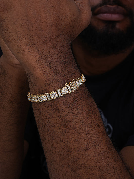 Harlem Classic Bracelet Iced Out CZ Stones - 14k Gold Vermeil 925 Silver - 11mm - 7.5"-8.5"