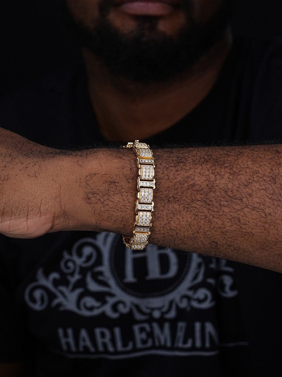 Harlem Classic Bracelet Iced Out CZ Stones - 14k Gold Vermeil 925 Silver - 11mm - 7.5"-8.5"